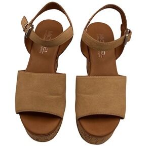 Michael by Michael Shannon Cork Wedge Sandals Womens 8.5‎ Tan Suede
